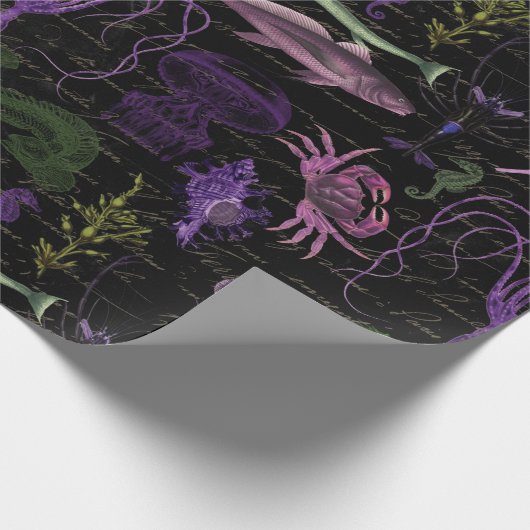 Lila und grüne Meereslebewesen im Schwarzen Meer Geschenkpapier (Ecke)