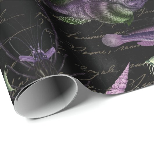Lila und grüne Meereslebewesen im Schwarzen Meer Geschenkpapier (Rolleneckpunkt)