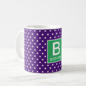 Lila und grüne (oder benutzerdefinierte Farbe) Mon Kaffeetasse (Vorderseite Links)