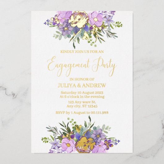 Lila und grüne Partei für Blumenbezug Folieneinladung (Vorderseite)