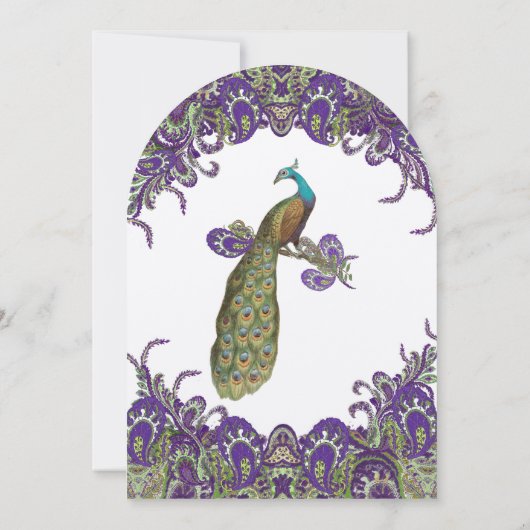 Lila und grüne Pfauenhochzeiten Einladung (Rückseite)