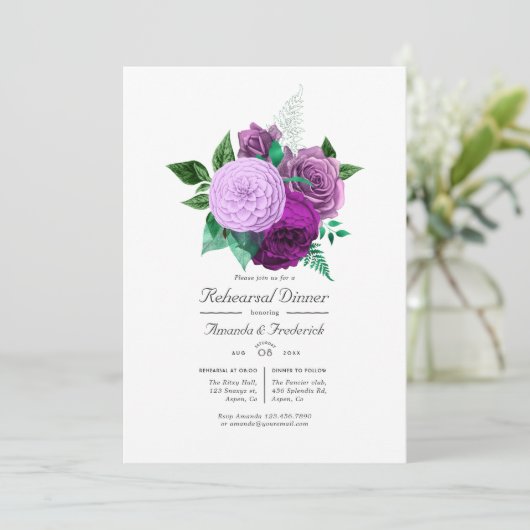 Lila und grüne Probe Einladung (Stehend Vorderseite)