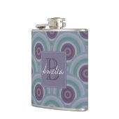 Lila und grüne Retro-Kreise Muster Monogramm Flachmann (Links)