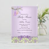 Lila und grüne Rose Garden Kinderdusche Einladung (Stehend Vorderseite)