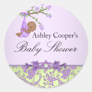 Lila und grüne Rosen-Garten-Baby-Shower-Aufkleber Runder Aufkleber