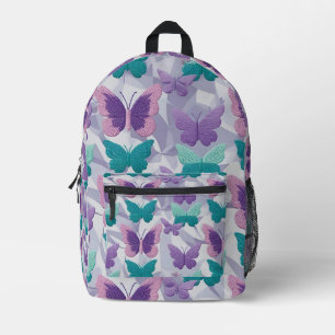 Lila und grüne Schmetterlinge Stoffmuster Stilvoll Bedruckter Rucksack