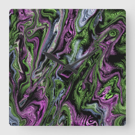 Lila und grüne Seidengewinde Quadratische Wanduhr