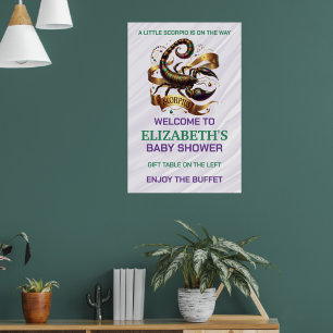 Lila und grüne Skorpion-Sternzeichen-Baby-Party Poster