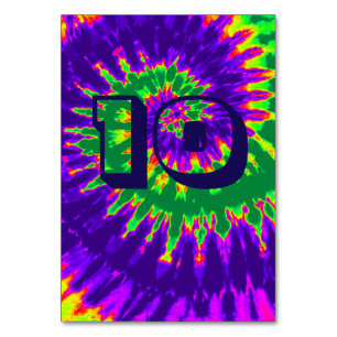 Lila und grüne Spiral-Tie-Dye-Hochzeitstisch zehn Tischnummer