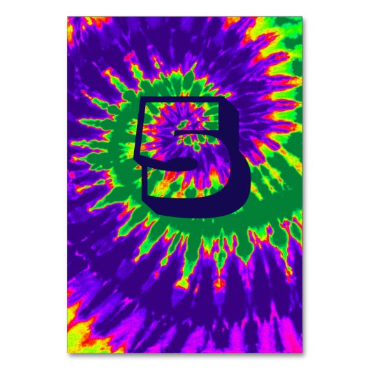 Lila und grüne Spirale Gefärbte Krawatte Hochzeits Tischnummer (Rückseite)