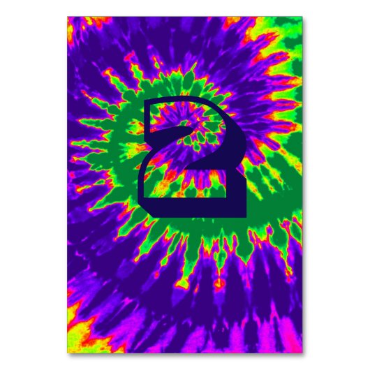 Lila und grüne Spirale Gefärbte Krawatte Hochzeits Tischnummer (Vorderseite)