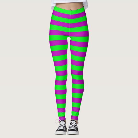 Lila und grüne Streifen Leggings (Vorderseite)