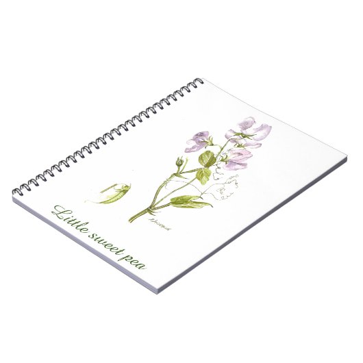 lila und grüne Süßpeere Blume Aquarell Notizblock (Linke Seite)