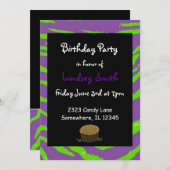 Lila und grüne Tiger Streifen Geburtstag Einladung (Vorne/Hinten)