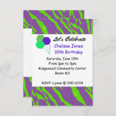 Lila und grüne Tiger Streifen Geburtstag Einladung (Vorne/Hinten)