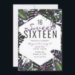 Lila und grüne tropische Palmen Blätter Süß 16 Einladung<br><div class="desc">für jedes Ereignis anpassen</div>