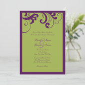 Lila und grüne Wirbel - Einladung zur Hochzeit (Stehend Vorderseite)