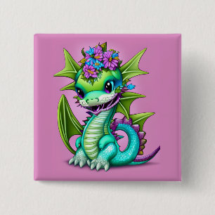 Lila und grüner Baby-Drache Button