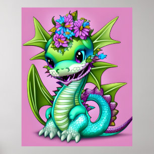 Lila und grüner Baby-Drache Poster