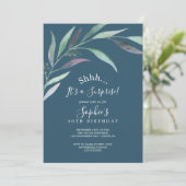 Lila und grüner Eukalyptus | Blue Überraschungs Pa Einladung (Stehend Vorderseite)