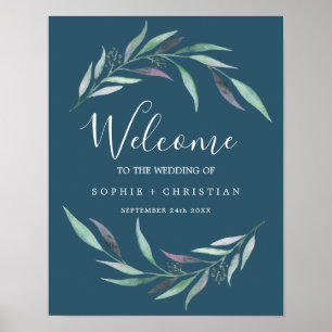 Lila und grüner Eukalyptus   Blue Welcome Wedding Poster