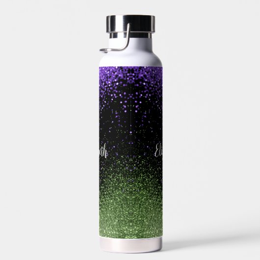 Lila und grüner Glitzer in Schwarz Trinkflasche (Rechts)