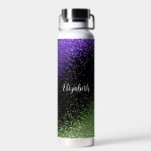 Lila und grüner Glitzer in Schwarz Trinkflasche (Rückseite)