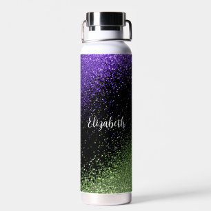 Lila und grüner Glitzer in Schwarz Trinkflasche