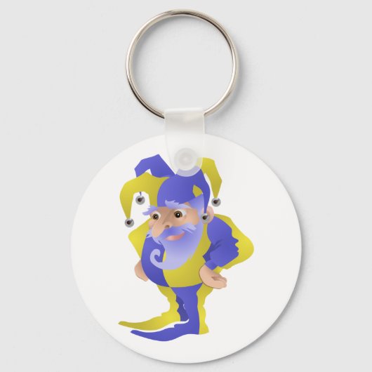 Lila und grüner Jester Schlüsselanhänger (Vorderseite)