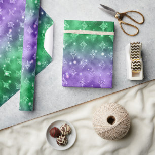 Lila und grüner Ombre Glitzer Celestial Muster Geschenkpapier