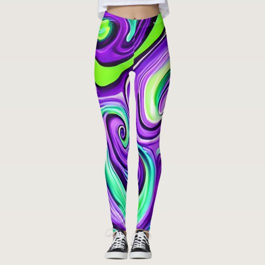Lila und grüner Swirl Leggings (Vorderseite)
