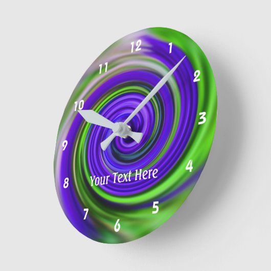 Lila und grüner Whirlpool Abstrakt Runde Wanduhr (Winkel)