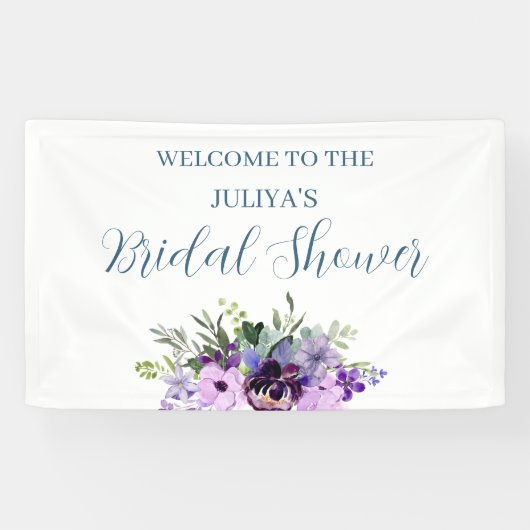 lila und grünes blumengeschmücktes Brautparty Empf Banner (Horizontal)