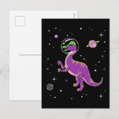 Lila und grünes Corythosaurus Dinos im Weltraum Postkarte (Vorne/Hinten)