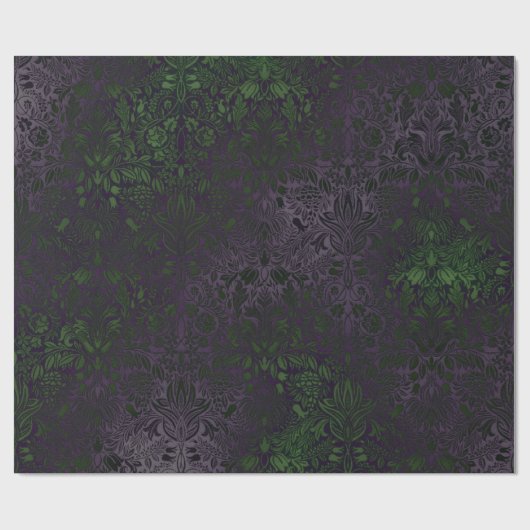 Lila und grünes Damask Goth Wrapping Paper Geschenkpapier (Flach)