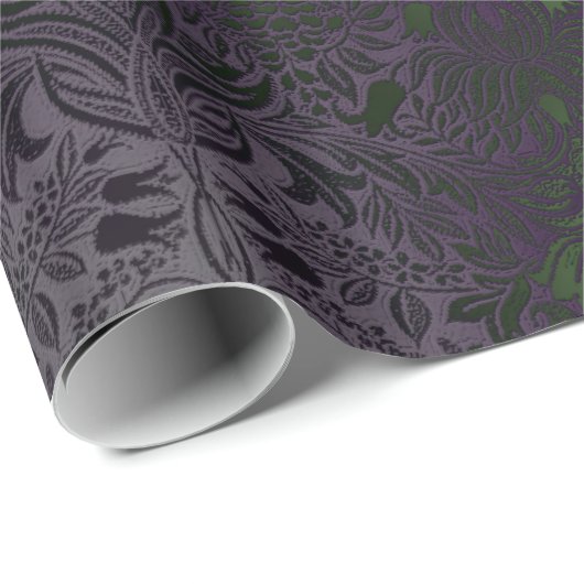 Lila und grünes Damask Goth Wrapping Paper Geschenkpapier (Rolleneckpunkt)