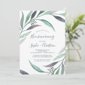 Lila und grünes Eukalyptus-Party Einladung (Stehend Vorderseite)