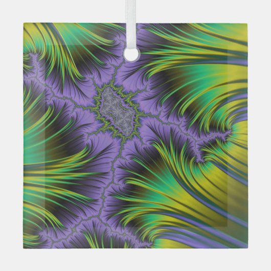 Lila und grünes Fraktal Landschaft Kunst, Dichtung Ornament Aus Glas (Vorderseite)