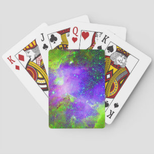 lila und grünes Galaxy Nebula Weltraumbild. Spielkarten