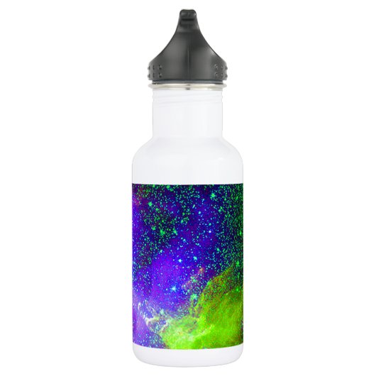 lila und grünes Galaxy Nebula Weltraumbild. Trinkflasche (Rechts)