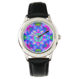 Lila und grünes Kaleidoskop Fraktal Art Armbanduhr