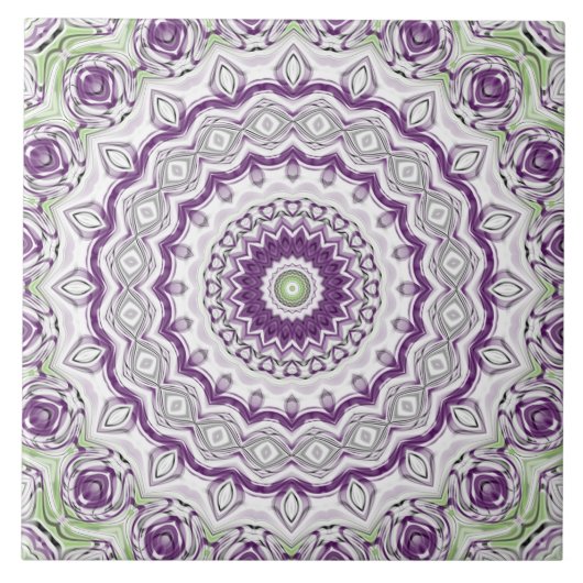 Lila und grünes Mandala-Muster Fliese (Vorderseite)