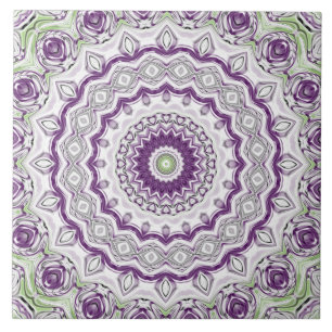 Lila und grünes Mandala-Musterdesign Fliese