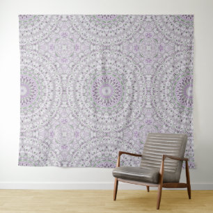 Lila und grünes Mandala-Musterdesign Wandteppich