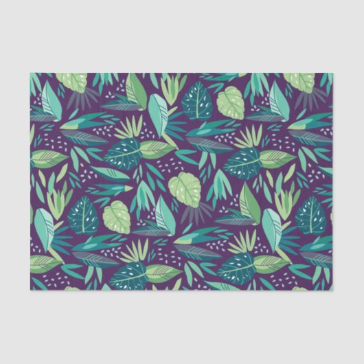 Lila und grünes Muster botanischer Blattmuster Seidenpapier (Vorderseite)