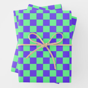 Lila und grünes Schachbrettmuster Geschenkpapier Set