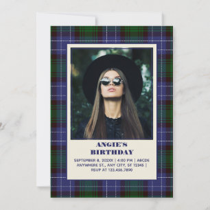Lila und grünes tartanes Foto Einladung