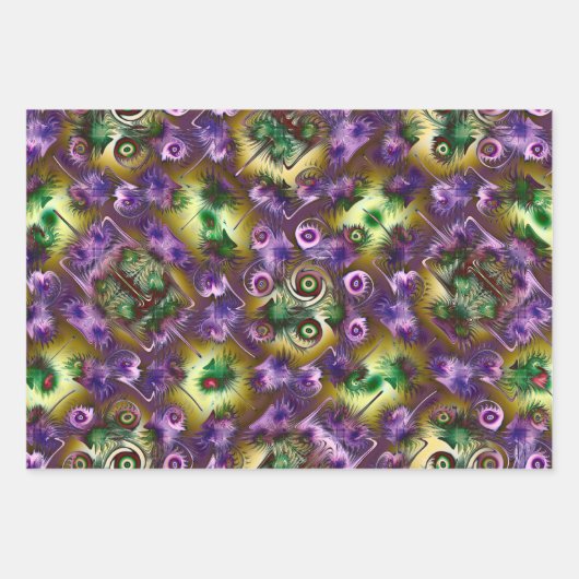 Lila und grünes Weihnachtsgeschenk Fraktal Textur Geschenkpapier Set (Vorderseite 3)