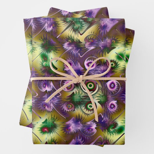 Lila und grünes Weihnachtsgeschenk Fraktal Textur Geschenkpapier Set (Beispiel)