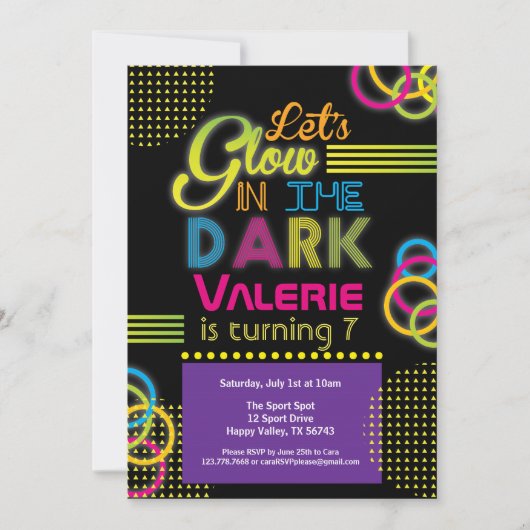 Lila und heiß rosa Glühen im dunklen Party Einladung (Vorderseite)